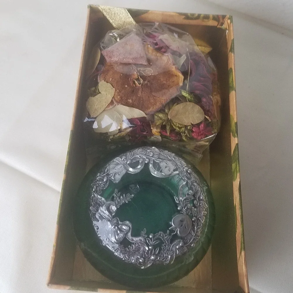 Rawcliffe Green Glass‎ Jar Potpourri apple vine garden pewter Lid Scented VNTG